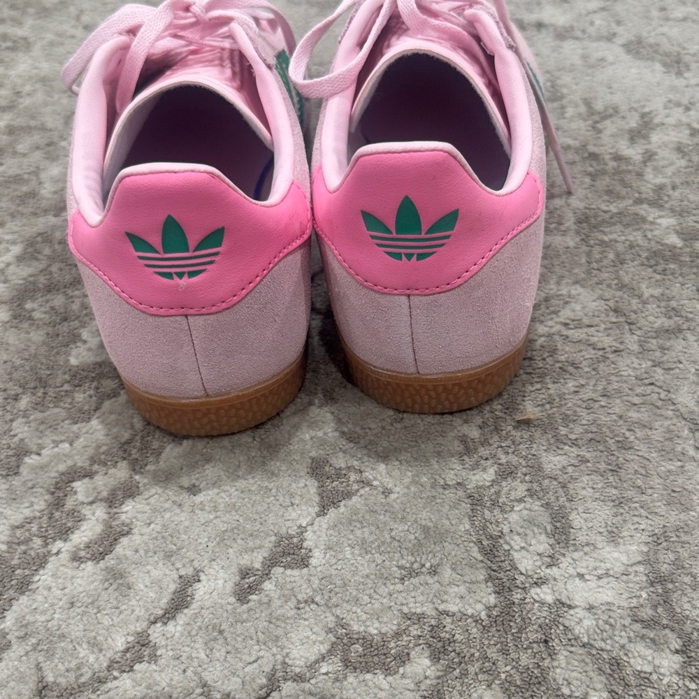 adidas Pink and Green Suede Athletic Shoes with Gum Sole - Picture 2 of 4